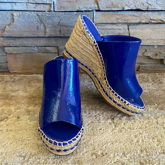 Karl Lagerfeld Shoes - Karl Lagerfeld Carina Royal Blue Espadrille Wedge Sandals Heels Open Toe Leather